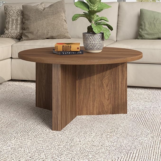 Henn&Hart 32" Round Wood Pedestal Coffee Table - Image 6