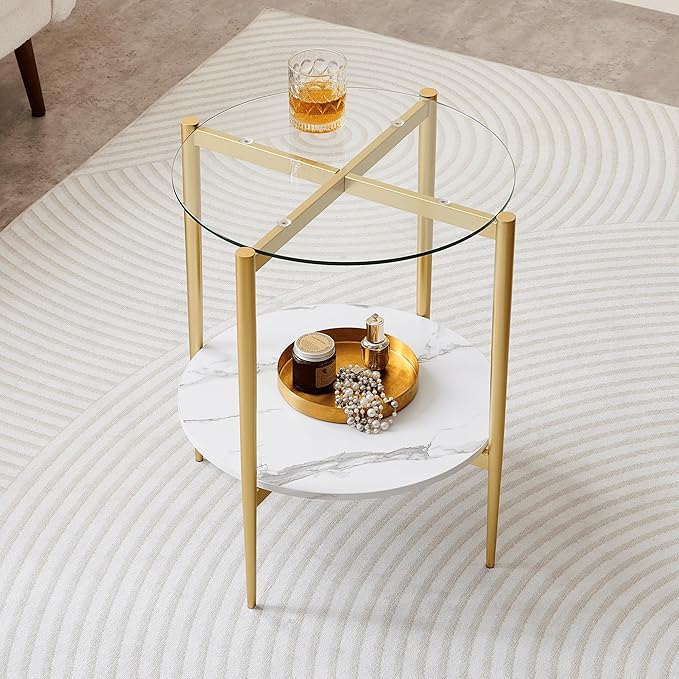Round Glass End Table, Mid-Century Modern Design Sofa Table by LumFurn