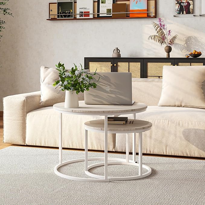 Round Coffee Table Set of 2 End Tables - Image 4