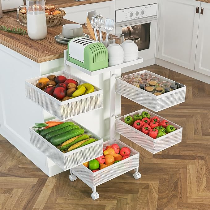 Fruit Basket for Kitchen No Assembly, Rolling Rotating Storage Cart, Bathroom by xinyourui