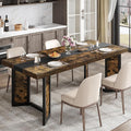 Industrial Dining Table for 6-8 People, Rustic Style Rectangular Dinner Table by KNOWORLD