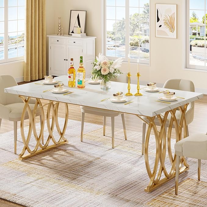 Tribesigns Modern Dining Table, Unique Rectangular Dinner Table Kitchen & by Tribesigns