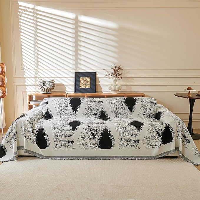 MYSKY HOME Sectional Couch Cover Black Boho Geometric Sofa Covers - Image 9