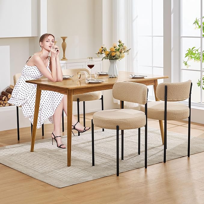 Dining Chairs Set of 4, Curved Backrest Upholstered Dining Room Chairs - Image 5