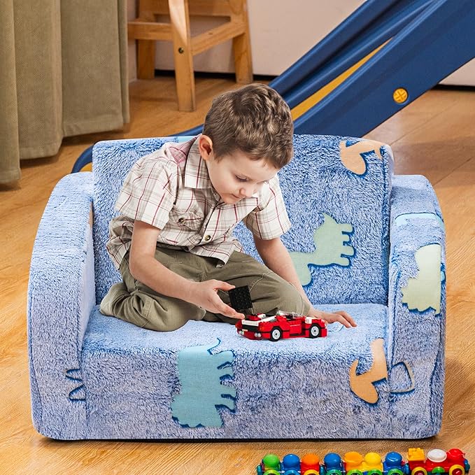 Lamerge 2-in-1 Soft Toddler Couch Fold Out, Foldable Toddler Chair, Glow in The - Image 2