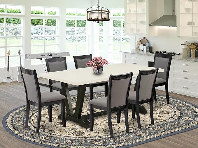 East West Furniture V627MZ650-7 7 Piece Dining Table Set Consist of a Rectangle - Image 2