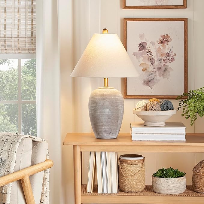 Nourison Home 23" Rustic Brown Ceramic Pot Table Lamp - Image 2