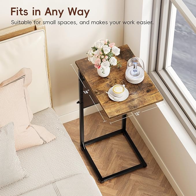 Vagusicc C Shaped End Table, Adjustable Height Sofa Table Small Couch Side - Image 5
