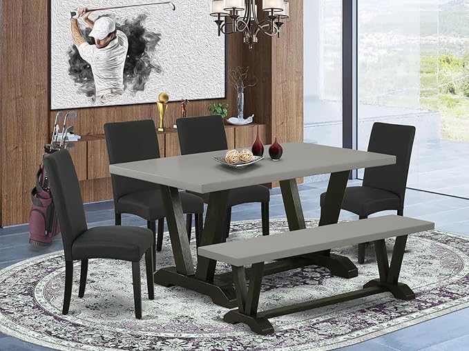 East West Furniture V696DR124-6 6 Piece Kitchen Table Set Contains a Rectangle - Image 2