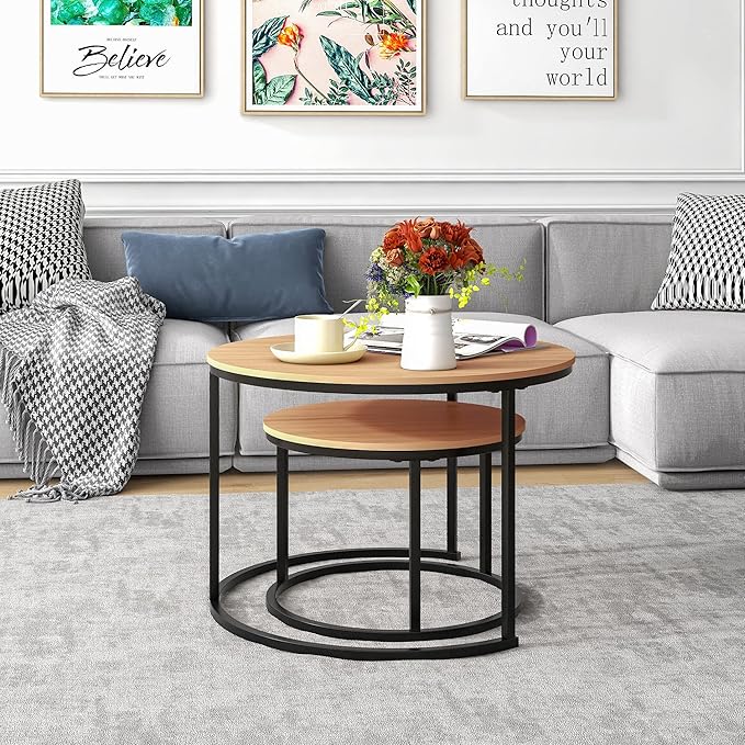 Industrial Round Coffee Table Set of 2 End Table - Image 4