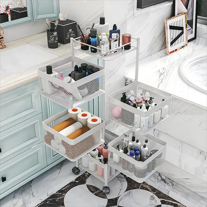 Fruit Basket for Kitchen No Assembly, Rotating Kitchen Storage Rack, Bathroom - Image 6