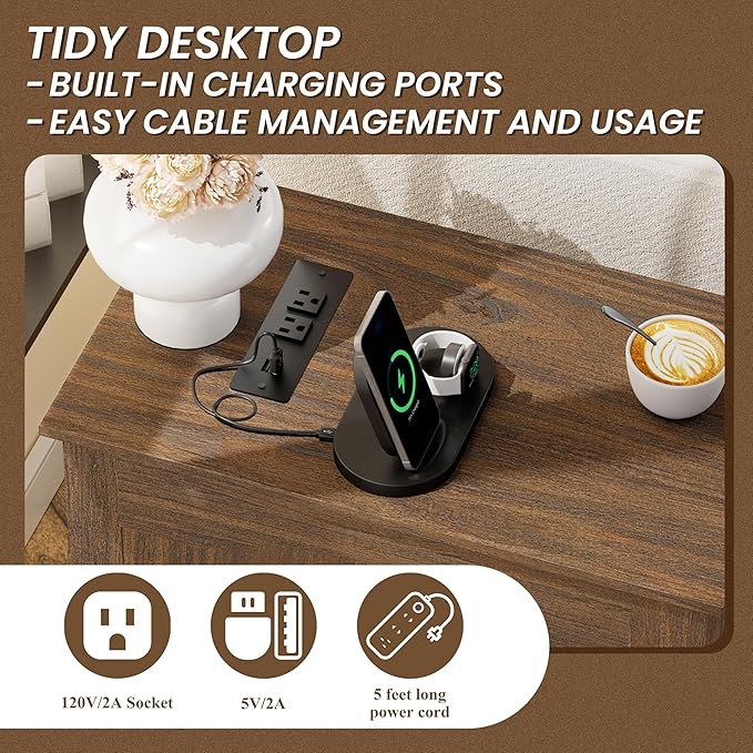 Narrow End Table with Storage, Farmhouse Side Table with Power Outlets & USB - Image 3