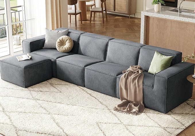 LINSY HOME Modular Sectional Sofa, Corduroy Sectional Cloud Couches by LINSYHOME