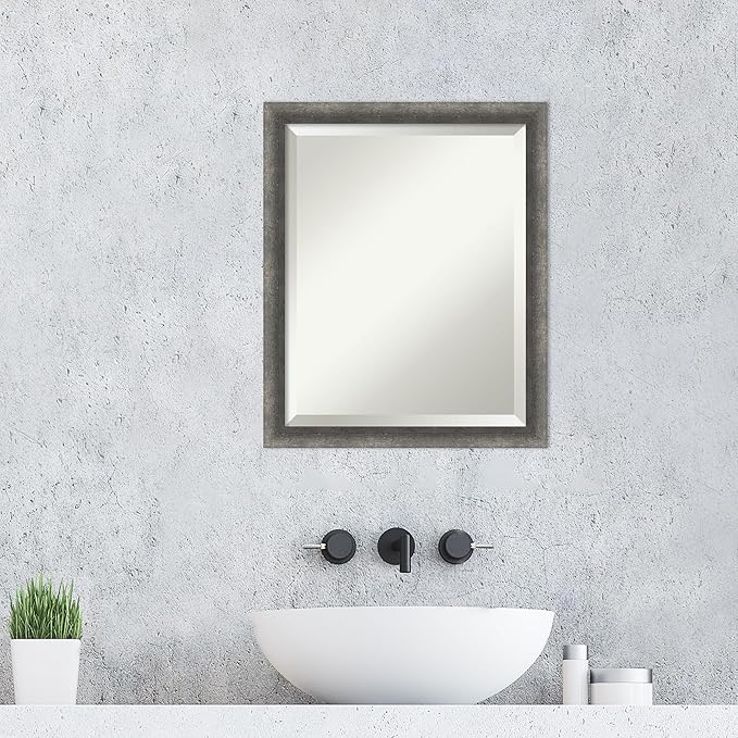 Amanti Art Grey Wall Mirror 22x18 Burnished Concrete Narrow Rectangle Bathroom - Image 6