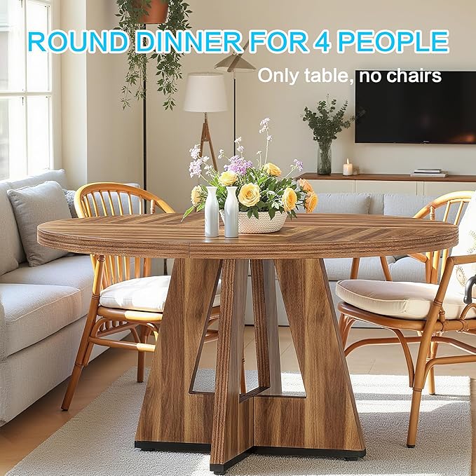 47" Round Dining Table for 4-6, Modern Dinner Table Farmhouse Round Small - Image 5