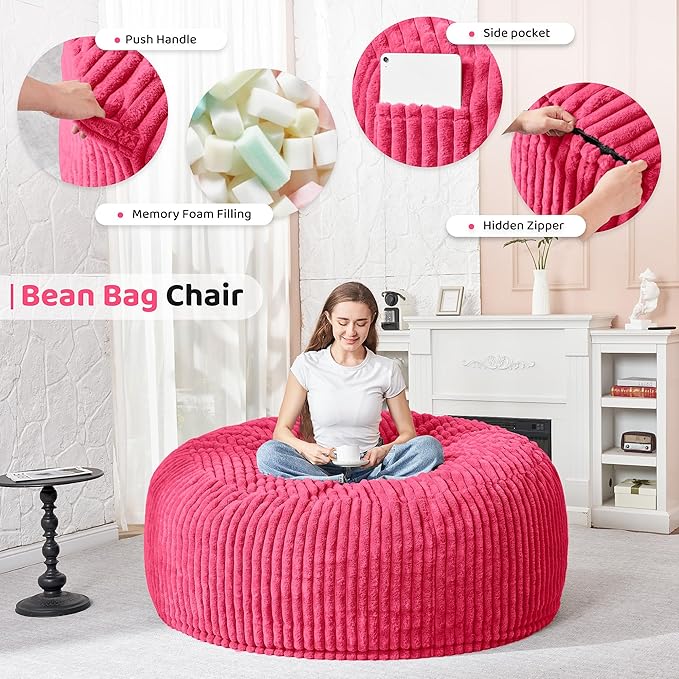HABUTWAY 4FT Bean Bag Chair, Memory Foam Beanbag Chair - Image 3