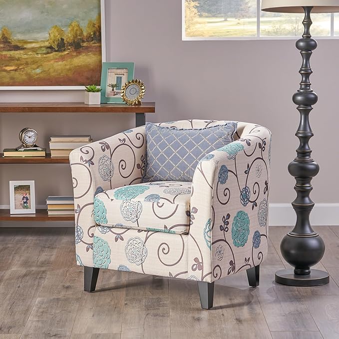 Ball & Cast Upholstered Arm Chair, Classic American Style Flower Design Fabric - Image 4