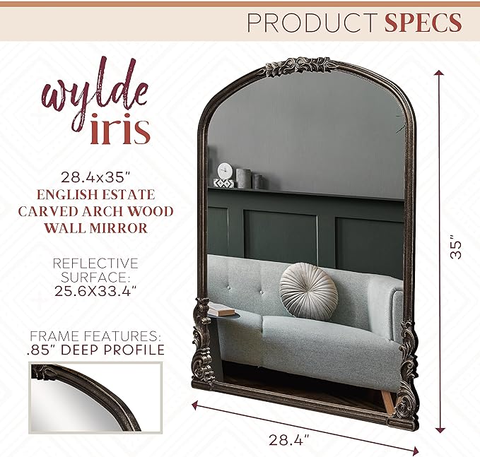 English Estate Carved Arch Wood Wall Mirror, Mirror - Image 3