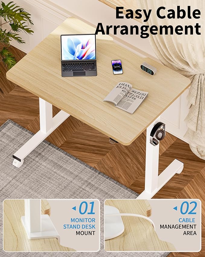Okin Small Electric Standing Desk, Oak Sit to Stand Computer Workstation - Image 7