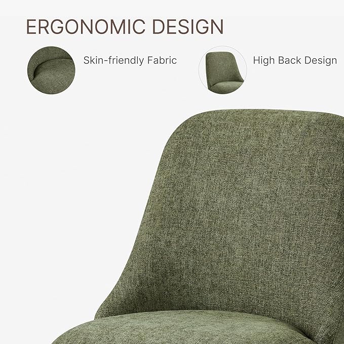 Swivel Dining Chair Mid Century Modern DeskChair High Back Upholstered Linen - Image 6
