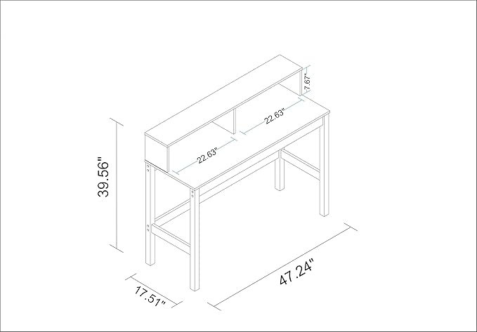 Manhattan Comfort Bowery 47 Inch Mid Century Modern Home Office Desk, Study - Image 3