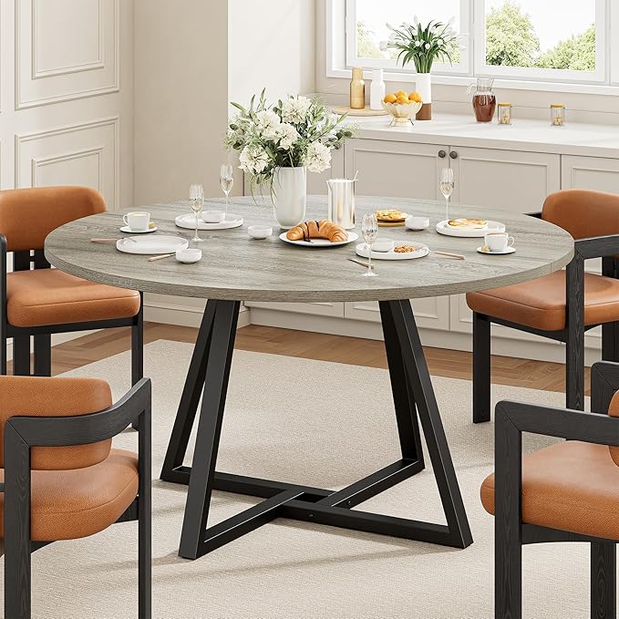 IRONCK 51" Round Dining Table for 6, Wood Kitchen Table by IRONCK