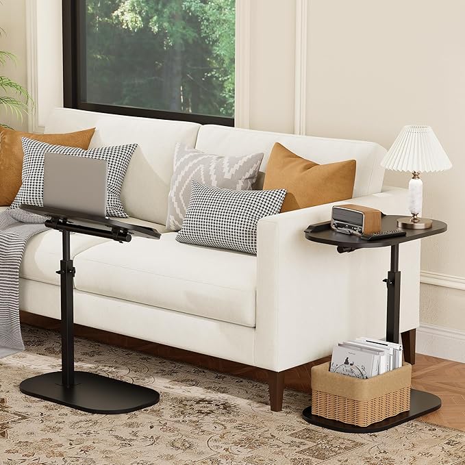 C Shaped End Side Table with Anti-Drop Rod, Adjustable Height & 360° Swivel - Image 2