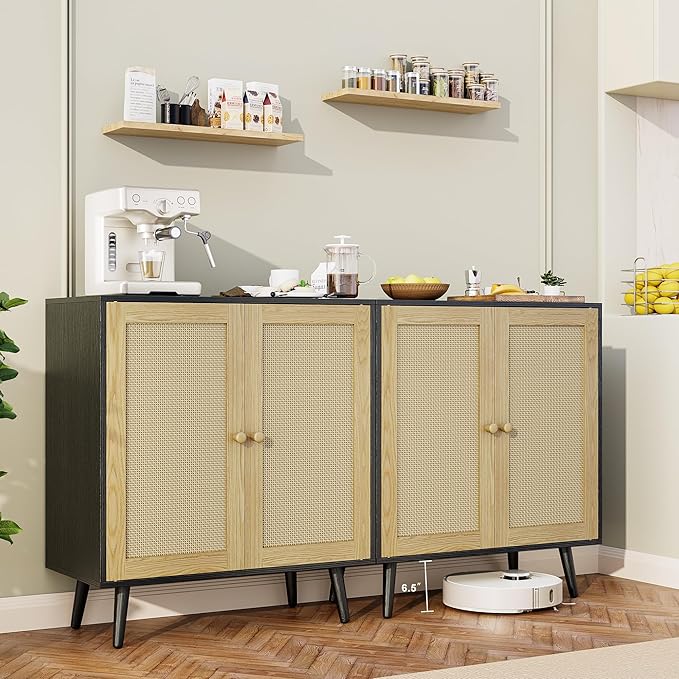 Set of 2 Rattan Sideboard Buffet Cabinets, Accent Cabinets by INFURNICHomeFurniture