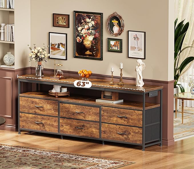 Huuger 63 Inch TV Stand for 55, 70 Inch TV, Long Dresser TV Stand for Bedroom - Image 8