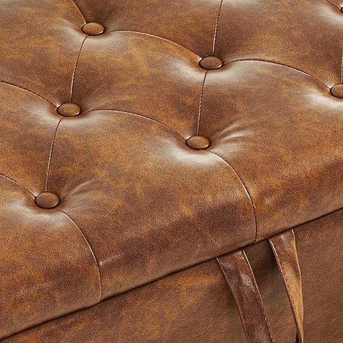 Furniliving Storage Ottoman Bench, Leather Benches End of Bed Bench - Image 6