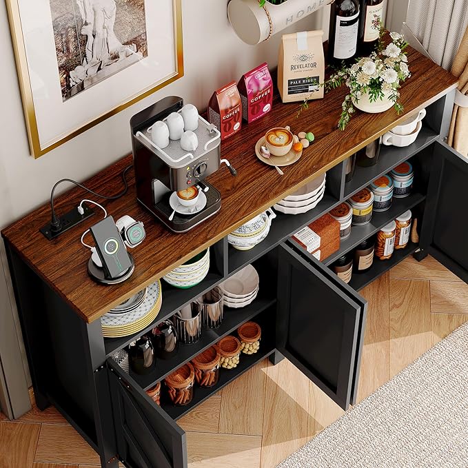 Buffet Sideboard with Storage with Power Outlets & LED Light 4 Doors, Dining - Image 7