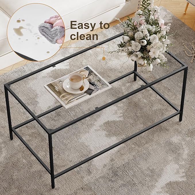 Glass Coffee Table, Modern Rectangular Coffee Table - Image 6