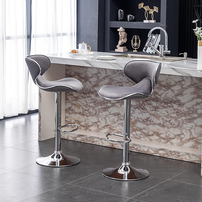Roundhill Furniture Masaccio Velvet Upholstered Adjustable Swivel Barstool - Image 6