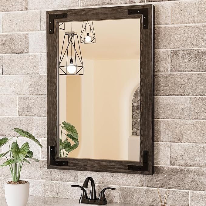 TETOTE 18 x 26 Black Wooden Mirror by TETOTE