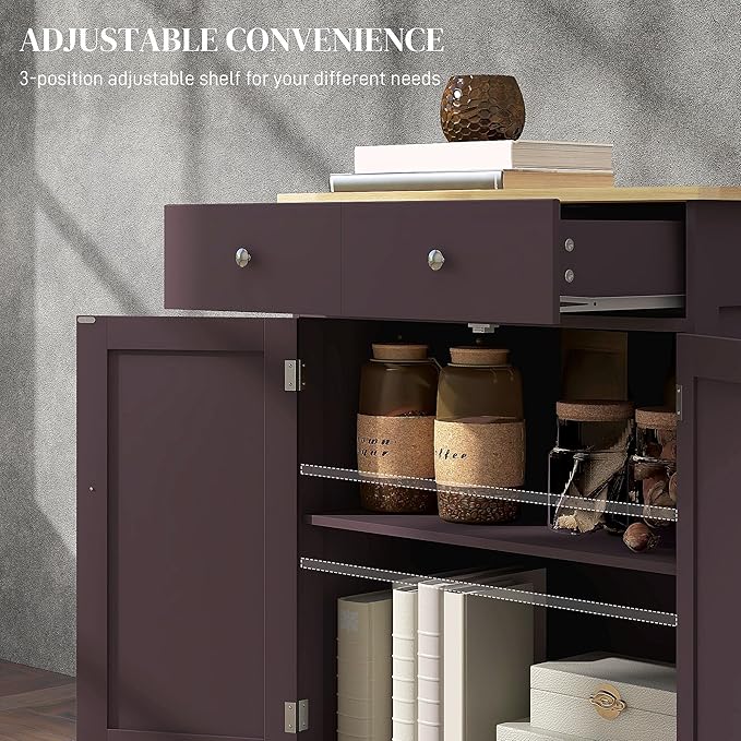 HOMCOM Sideboard with Solid Wood Countertop, Modern Kitchen Storage Cabinet - Image 6