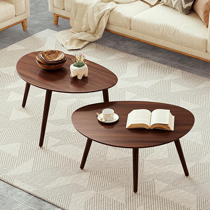 Small Oval Coffee Table, 33.5" Mid Century Modern Coffee Table - Image 3