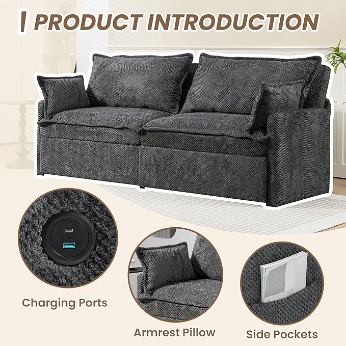 Furnimart 73.6" King Size Pull Out Sofa Bed, 3 in 1 Convertible Sleeper Bed - Image 4