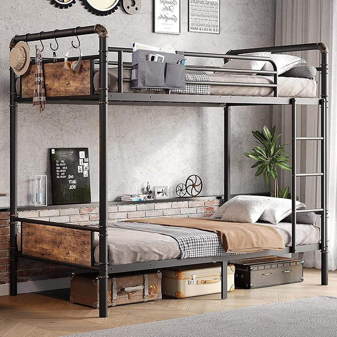 Metal Bunk Bed Twin Over Twin, Industrial Bunkbeds Heavy Duty Bed by JOCOEVOL