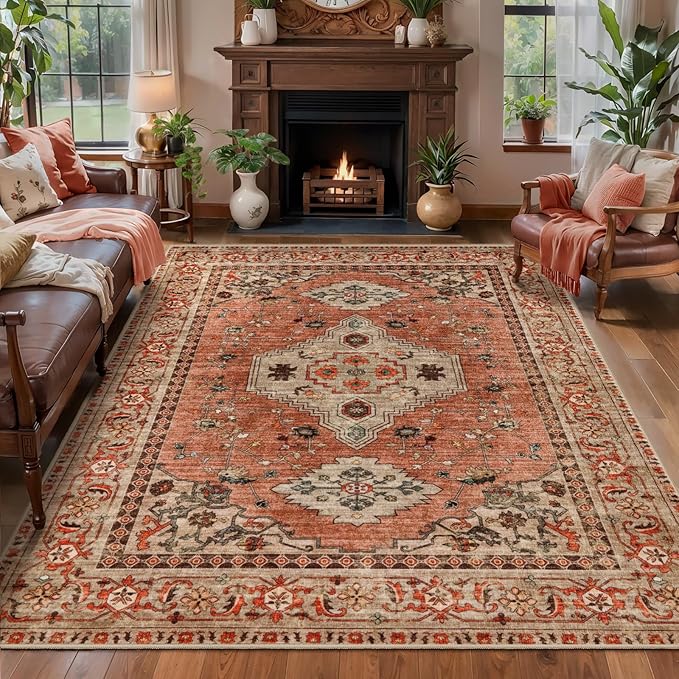 Boho Rug 4x6 Area Rug, Washable Vintage Indoor, Oriental Non Slip Distressed by Tangsoo