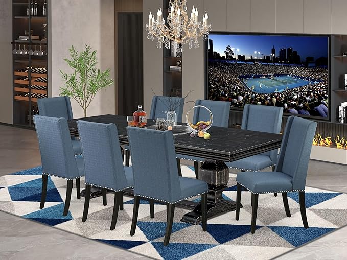 NKFL9-SBB-21-9-Piece Kitchen Table Set Consists of a Wooden Table and 8 Mineral by LuxebyEastWestFurniture