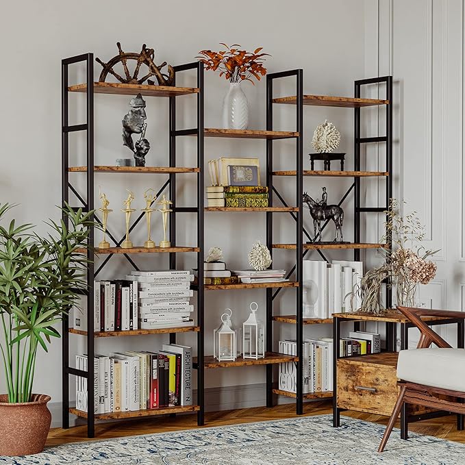 IRONCK Bookcases and Bookshelves Triple Wide 5 Tiers Industrial Bookshelf - Image 8