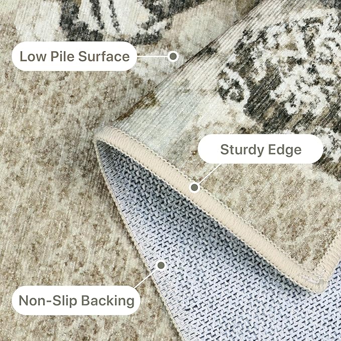 GENIMO Floral Runner Rug 2X6, Machine Washable Non Slip Vintage Patchwork - Image 5
