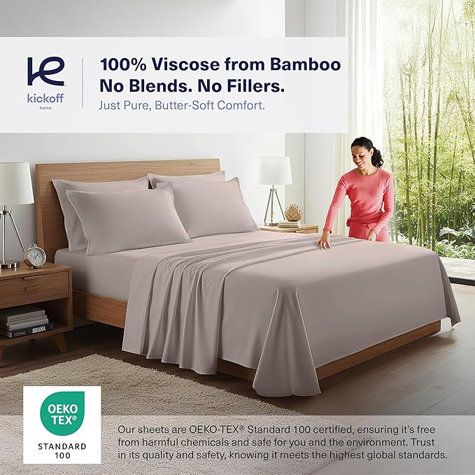 Kickoff Viscose Bamboo Sheets Twin Size 3-pc 100% Organic Bamboo Viscose Bed - Image 2