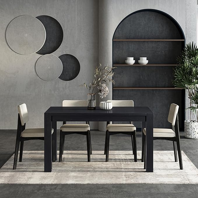 NTC Block 55 Inch Modern Farmhouse Dining Table, Rectangular Dinner Table by NTC