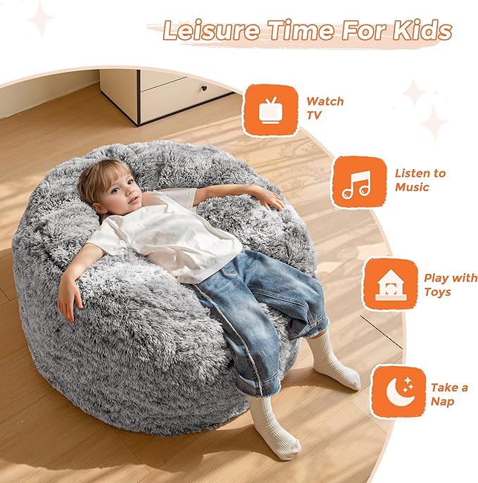 MAXYOYO Kids Bean Bag Chair, Stuffed Faux Fur Bean Bag - Image 4
