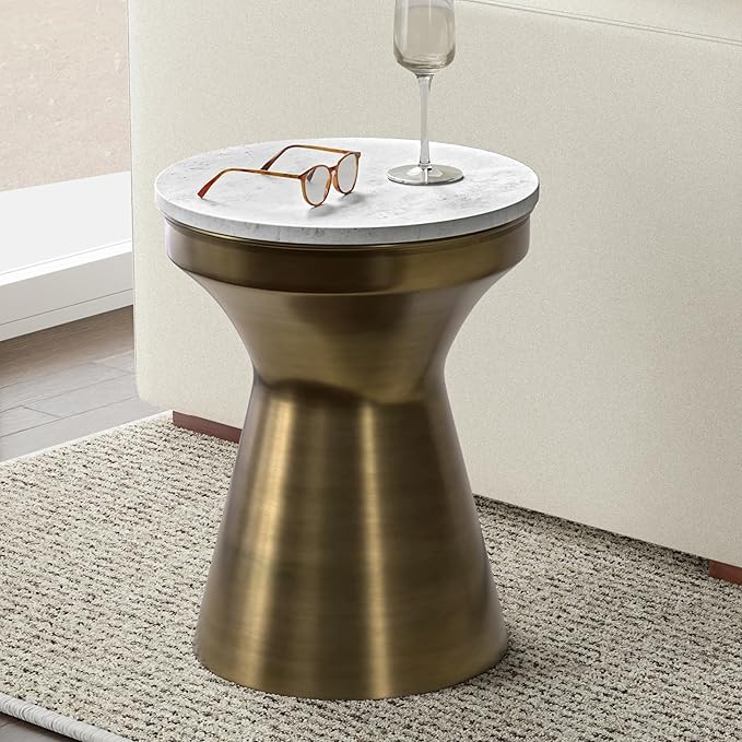 SIMPLIHOME Raquel Modern Contemporary 14 inch Wide Metal Side Table in White / - Image 2