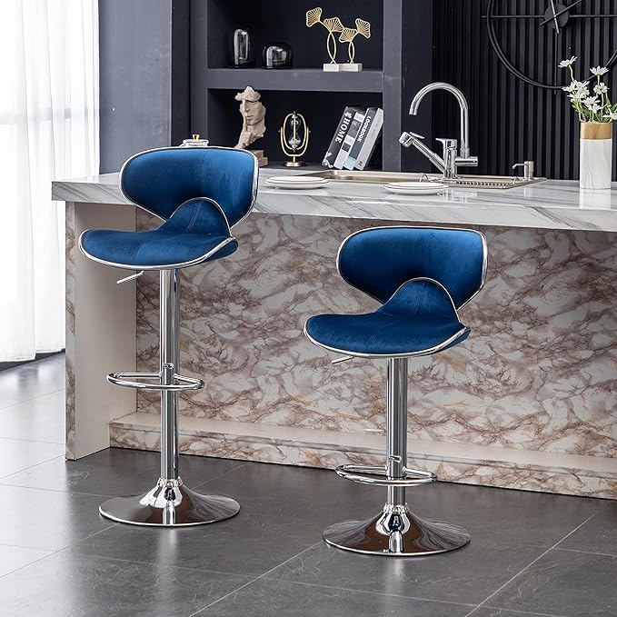 Roundhill Furniture Masaccio Velvet Upholstered Adjustable Swivel Barstool - Image 3