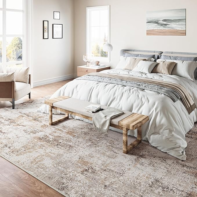 9x12 Washable Area Rug Brown Grey Neutral Abstract Living Room Bedroom Large - Image 3