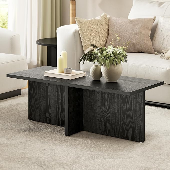 Luoxiao Rectangle Coffee Table for Living Room 47 inch Wood Modern Center by Luoxiao