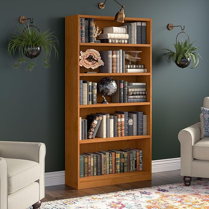 Bush Furniture Universal Tall 5 Shelf Bookcase in Natural Cherry - Image 2
